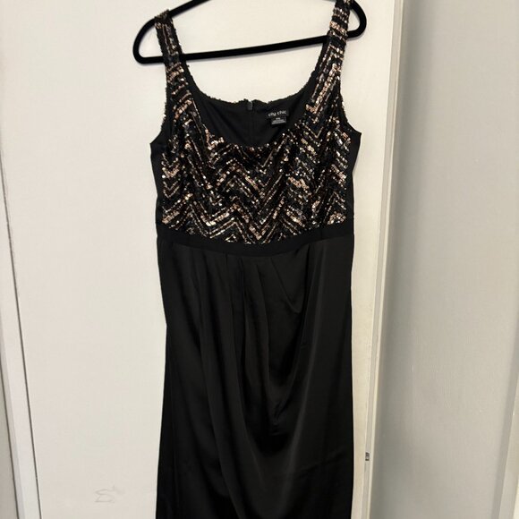 City Chic Sequin Bodice Dress - Bronze, Wedding Guest Dress - Picture 1 of 4